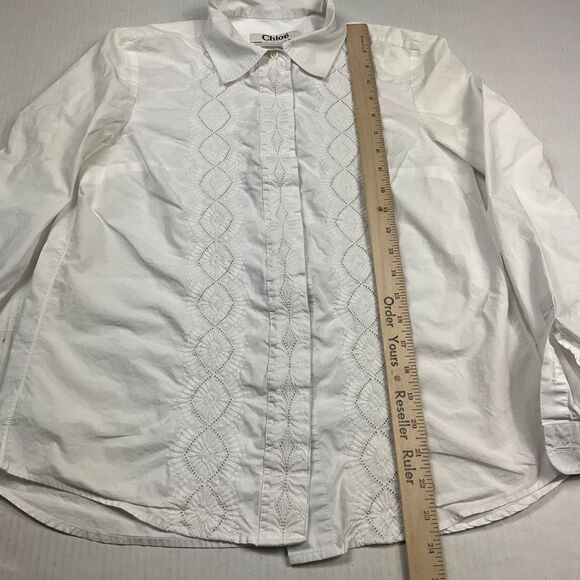 Chloe Cotton Embroidered Button Down Shirt White Long Sleeve Top Size 46 14 US - Picture 4 of 11